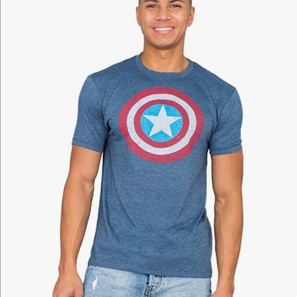 Marvel Captain America Shield Light Heather Navy Mens T-Shirt Sz L (42-44)